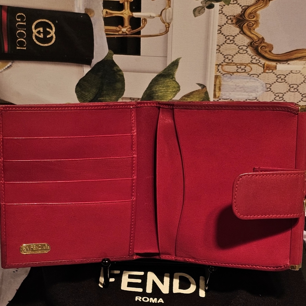 Vintage Fendi Leopard Print Canvas/Leather Kisslock Bifold Wallet & Dust Bag - Picture 8 of 16